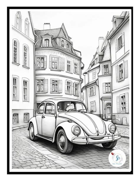 A Drawing Of A Car Parked On The Side Of A Road In Front Of Some Buildings