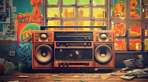 Premium AI Image | 1980s retro boombox in graffiticovered room