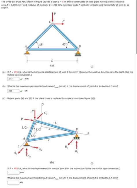 Solved The Three Bar Truss Abc Shown In Figure A Has A Chegg