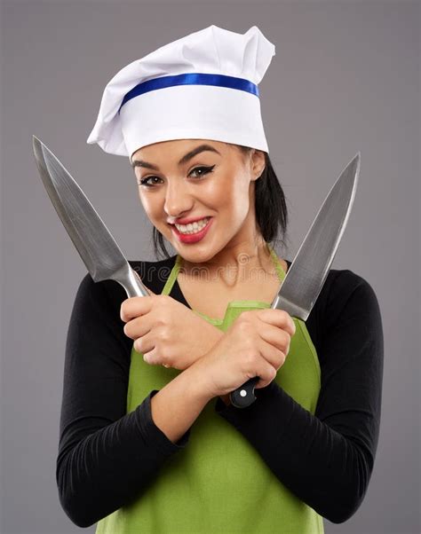 Cook Girl Holding Knives Stock Photo Image Of People