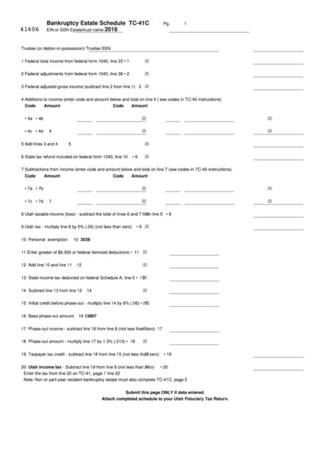 Fillable Form Tc 41c Bankruptcy Estate Schedule 2016 Printable Pdf