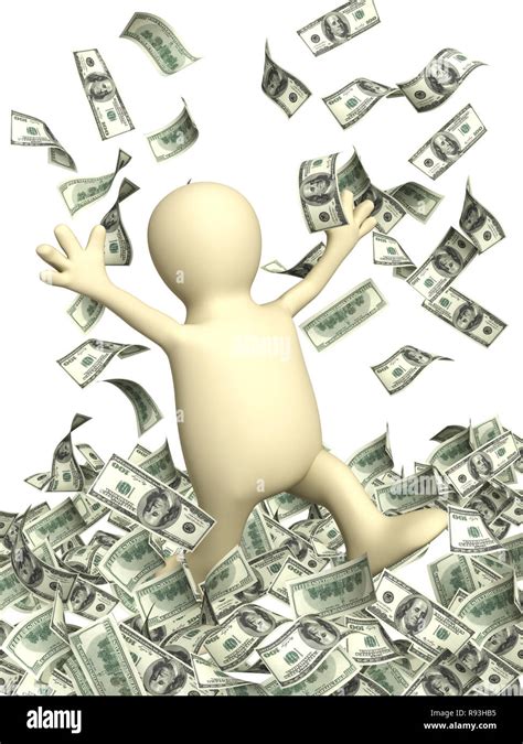 Happy Puppet And A Money Rain Isolated Over White Stock Photo Alamy