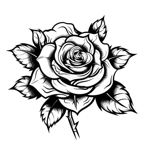 Black and White Vector Illustration in Tattoo Style - Rose on a White ...