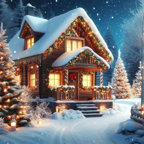 Premium Photo | Exterior view of the snowy Christmas house