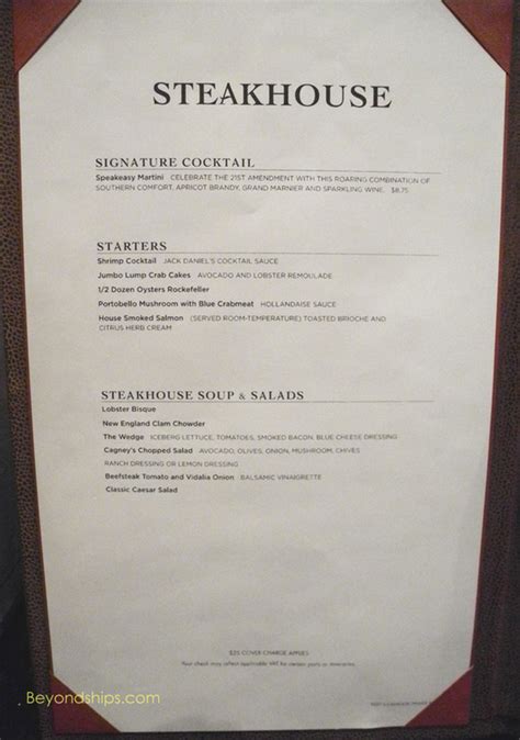 Norwegian Gem Cagneys Menu