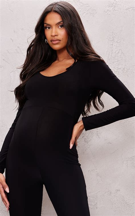 Maternity Black Long Sleeve Slinky Jumpsuit Maternity