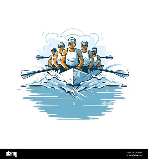 Team Of Men Rowing In A Rowboat Vector Illustration Stock Vector Image