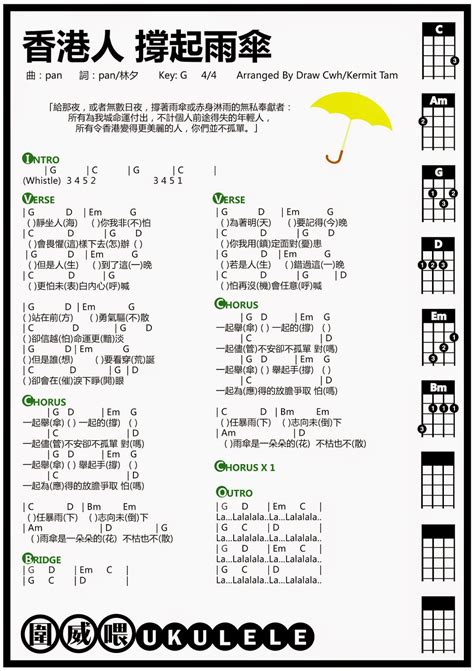 圍威喂 Ukulele 香港人 撐起雨傘 Ukulele譜