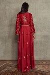 Buy Red Chanderi Silk Embroidered Floral V Neck Anarkali And Palazzo