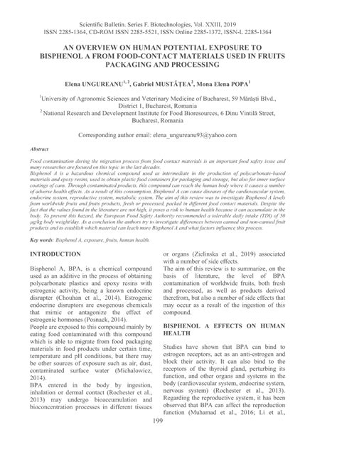 PDF AN OVERVIEW ON HUMAN POTENTIAL EXPOSURE TO BISPHENOL A FROM FOOD