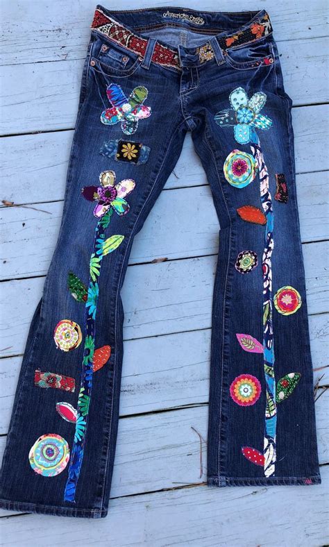 Patchwork Jeans Hippie Boho Denim Patchwork Recycled Retro Jeans