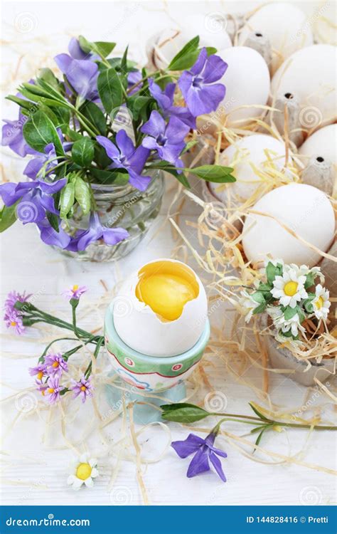 Still Life With Flowers And Easter Eggs Stock Photo Image Of Homemade