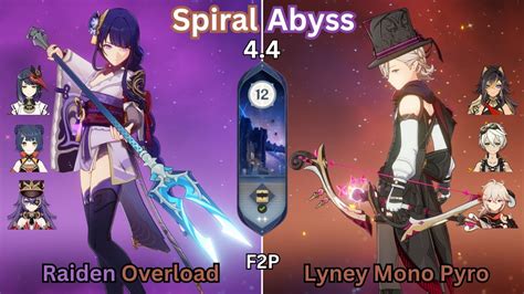 C2 Raiden Overload C0 Lyney Mono Pyro Spiral Abyss 4 4 9 Stars