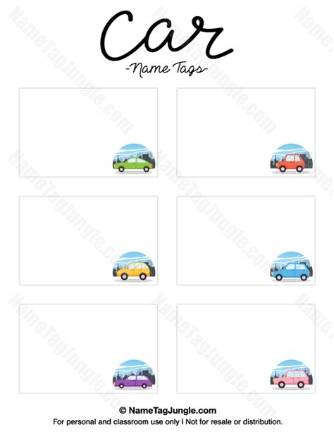 Free printable car name tags. The template can also be used for ...