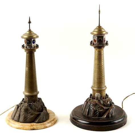 Two Bronze Table Lamps Form Of Lighthouse C1900 Sold At Auction On