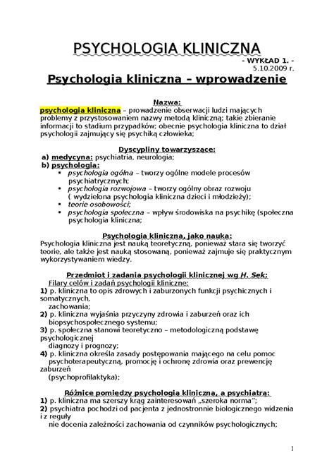 Psychologia Kliniczna Psychologia Klinicznapsychologia Kliniczna