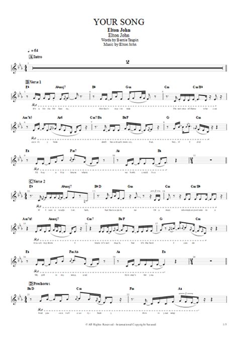 Your Song Tab By Elton John Guitar Pro Full Score Mysongbook