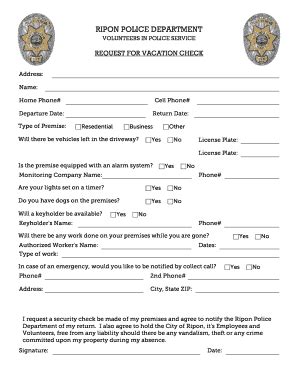 Fillable Online Beta Riponpd Request For Vacation Check Ripon Police