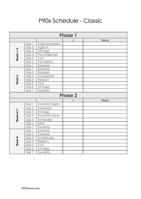 Printable P90x Workout Schedule Classic Eoua Blog