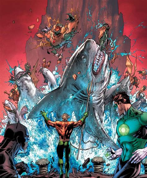 Justice League Interior Art Feat Aquaman Using Huge Sharks To Fend Off An Attack From Darkseid