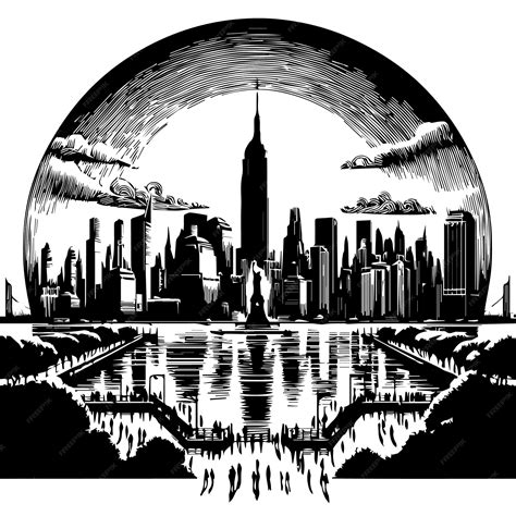 Premium Vector | A black and white image of a city skyline with a ...