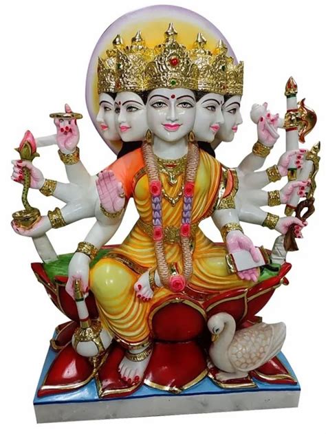 Painted Hindu Marble Gayatri Mata Statue For Worship Size 2 Feet At