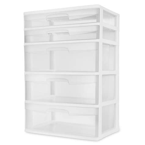 Sterilite Sturdy Large Plastic 5 Drawer Wide Tower White Three Tall Storage Chest Dresser