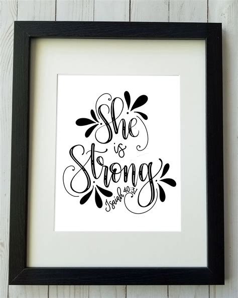 Printable Scripture Wall Art She Is Strong Isaiah 40 31 Classic Black