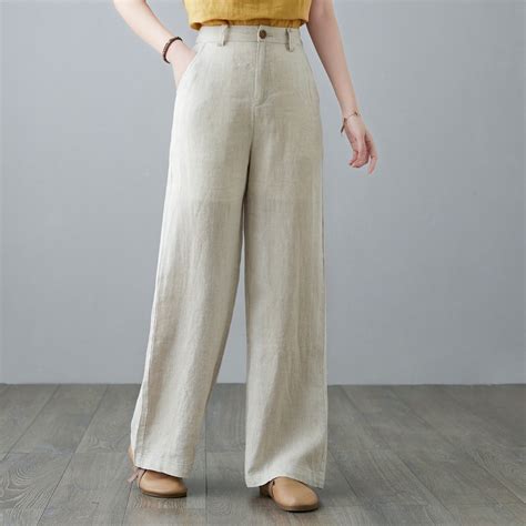 High Waist Linen Pants For Women Wide Leg Straight Linen Etsy