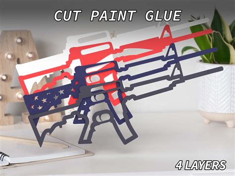 M4 M16 Rifle American Flag Layered Svg Laser Cut File Etsy Uk