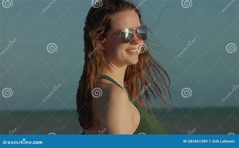 Beautiful Girl Wearing A Bikini At Miami Beach On A Windy Day In Slow Motion Miami Florida