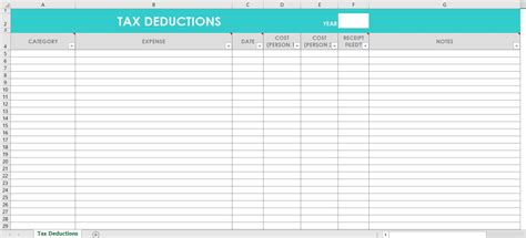 Tax Deductions Excel Spreadsheets Budgeting Tracking Finance