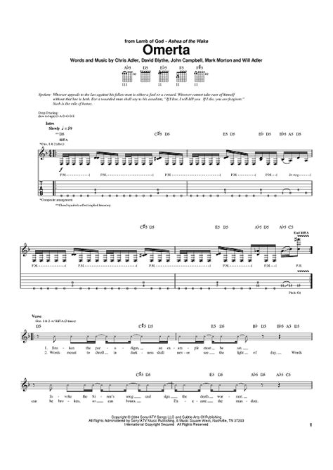 Omerta" Sheet Music by Lamb Of God for Guitar Tab - Sheet Music Now