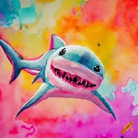 Watercolor Painting Of A Cute Baby Shark On Craiyon