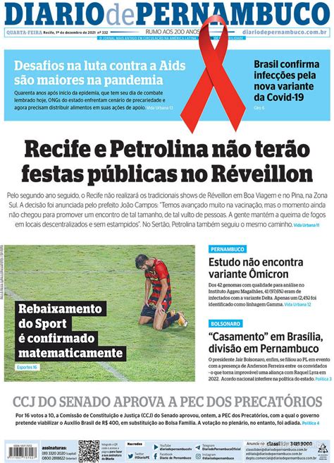 Capa Diario De Pernambuco Edi O Quarta De Dezembro De