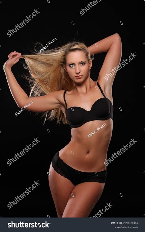 Sexy Woman Black Lingerie On Dark Stock Photo 2098326364 Shutterstock