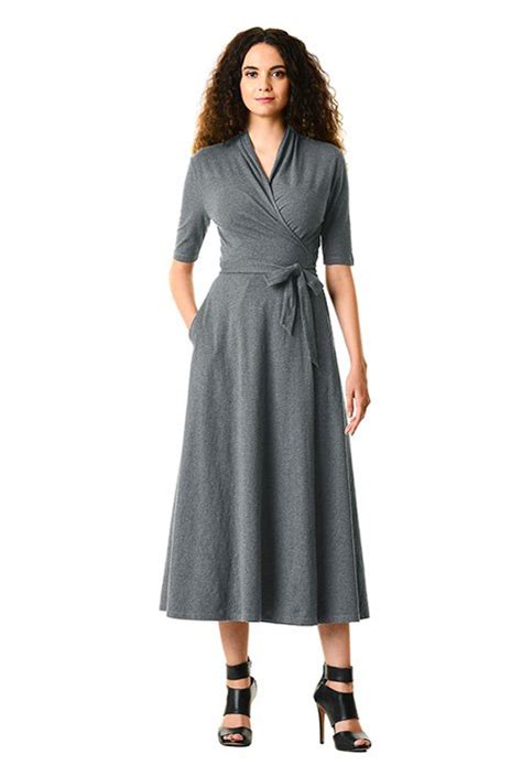 Shop Cotton Knit Wrap Midi Dress Eshakti