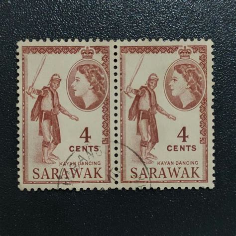 Special Price 1955 1957 Stamp Sarawak In Horizontal Pair Unique Used