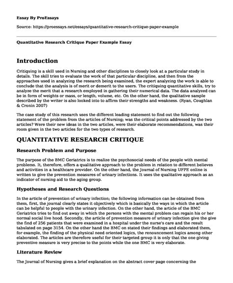 📗 Quantitative Research Critique Paper Example Free Essay Term Paper Example