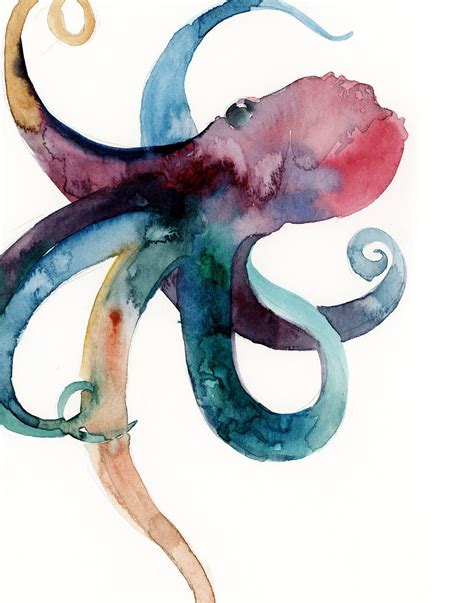 Octopus Art Print Sea Life Watercolor Print Colorful Octopus Painting