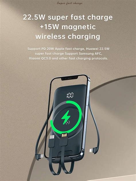 Genai Magnetic Wireless Power Bank Built In 4 Charging Cables 10000mah20000mah With 225w Pd