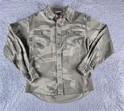 Vintage Wrangler Camo Shirt Mens Medium Green Button Up Flex Hunting