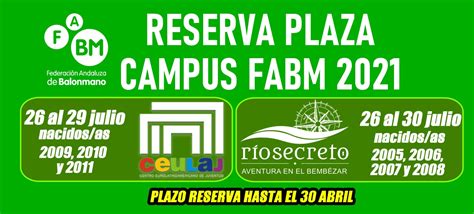 RESERVA DE PLAZA CAMPUS FABM 2021 Federación Andaluza de Balonmano