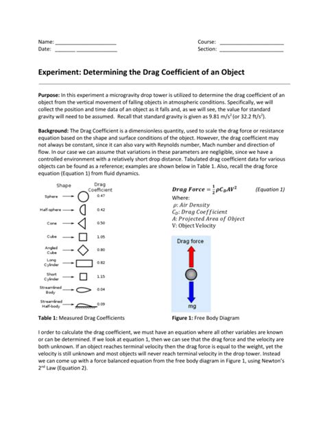 Experiment Calculating Drag Coefficient