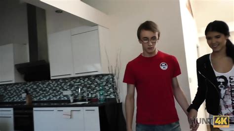 Slim Brunette Fucked By Guy In Front Of Her Nerdy Cuckold