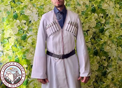 White Chokha Traditional Mens Dress Caucasus And Cossack Coat Etsy