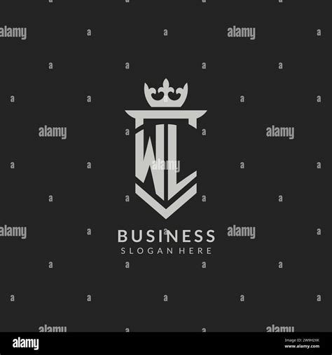 Initial Wl Shield And Crown Logo Style Vector Graphic Stock Vector