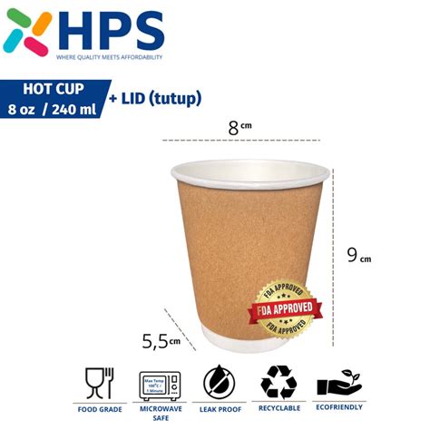 Jual Hot Cup Paper 8 Oz 240ml DOUBLE WALL Gelas Kopi Kertas Coffee Tahan Panas Gelas Kertas