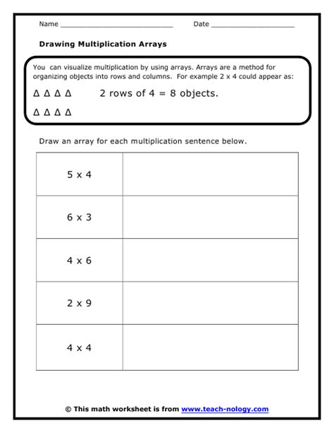 Array Multiplication Worksheets 4th Grade