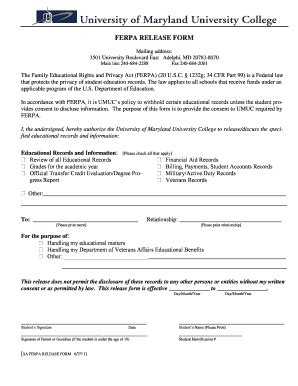 FERPA RELEASE FORM UMUC Umuc Fill And Sign Printable Template Online